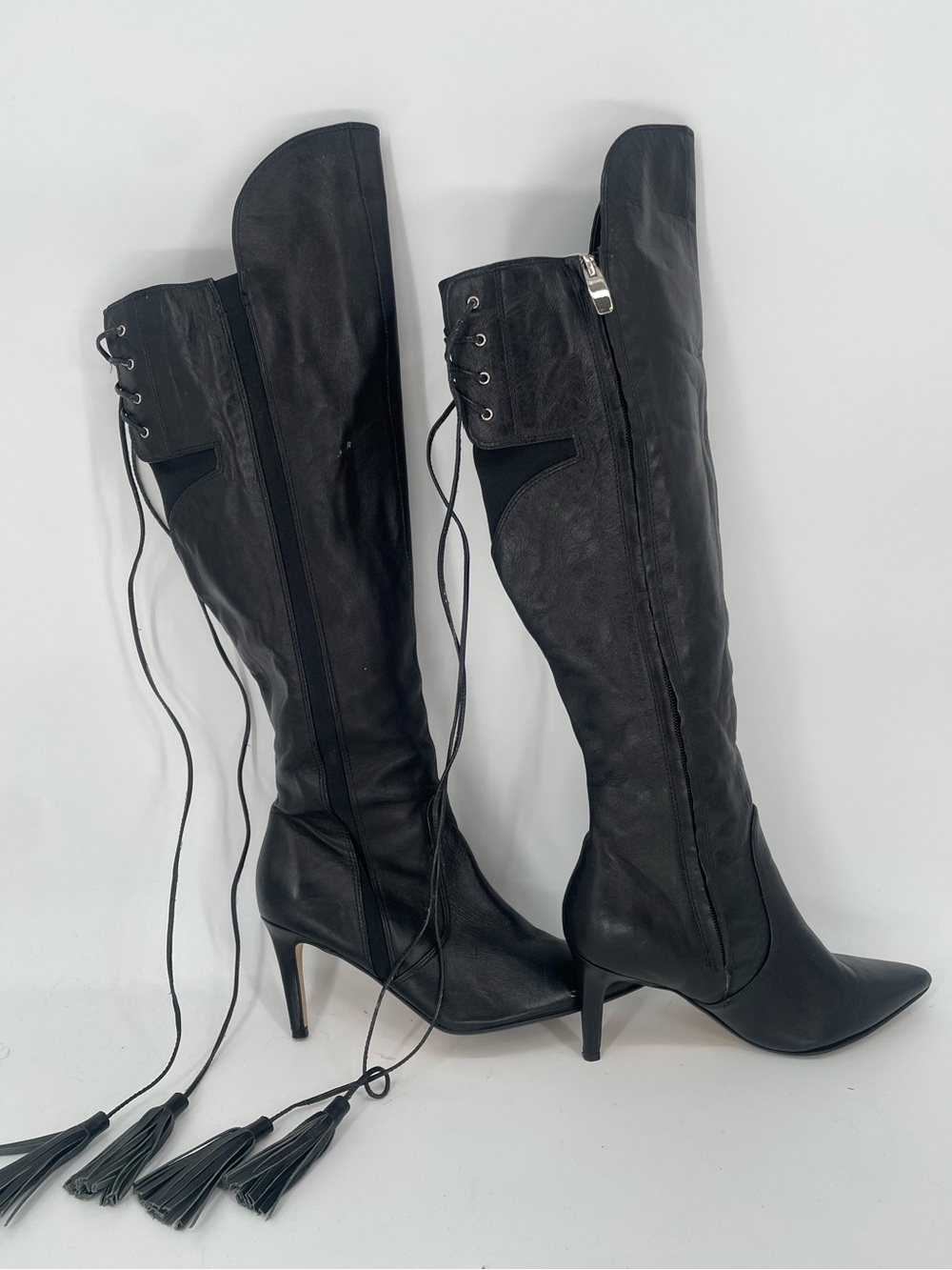 Randolph Duke VTG Corset Back Leather Stiletto Knee High Stiletto Heeled Boots